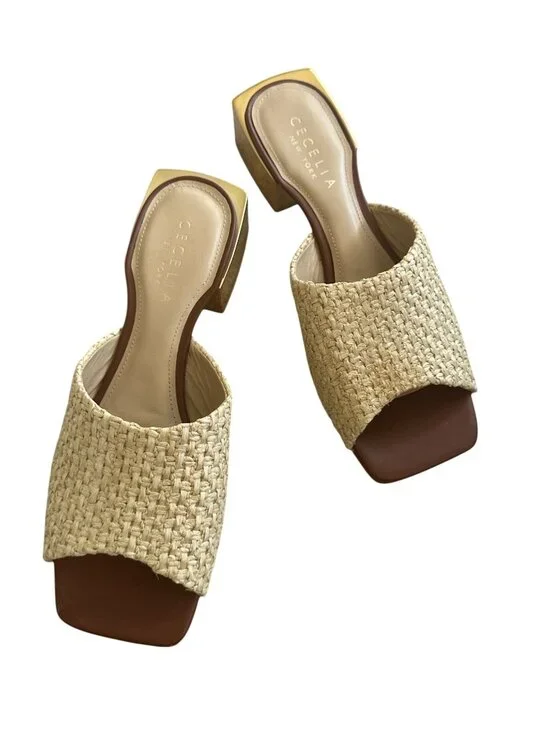 CECELIA NEW YORK Straw Gold Block Heels Sandals Size 10 - Picture 8 of 13